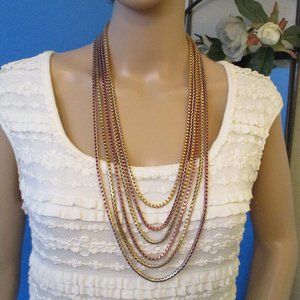 TORTOLANI Gold Copper Silver Multi-Strand Necklace ~ VINTAGE 6 Strand Necklace